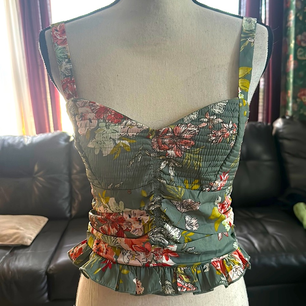 BOG Collective Bustier Style Floral Green Crop Top